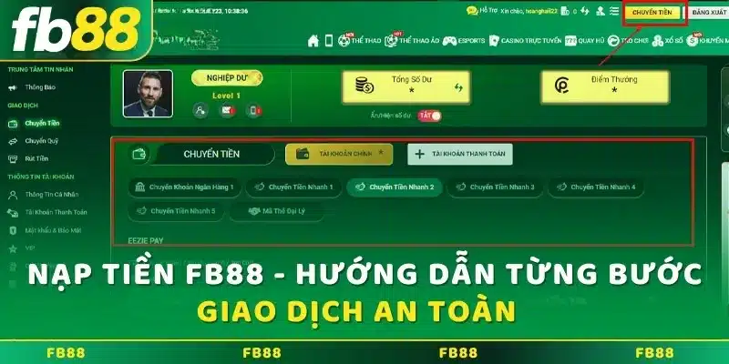 Quy trình nạp tiền FB88 với 3 bước đơn giản